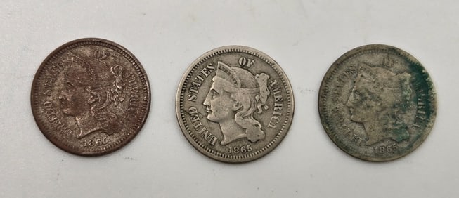 (3) Nickel Three Cent Pieces