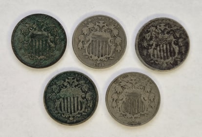 (5) Shield Nickels 1867-83