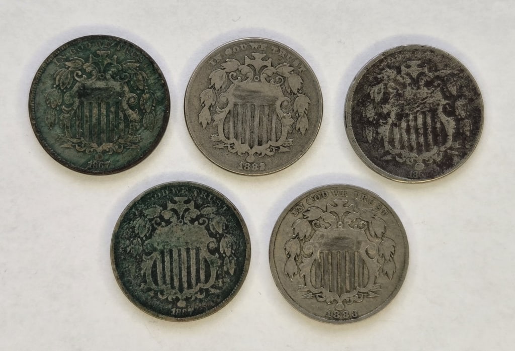 (5) Shield Nickels 1867-83 (1 of 2)