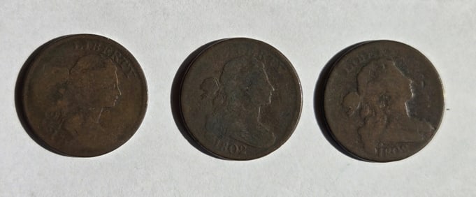 (3) Large Cents Draped Bust