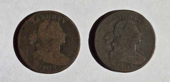 (2) Large Cents Draped Bust