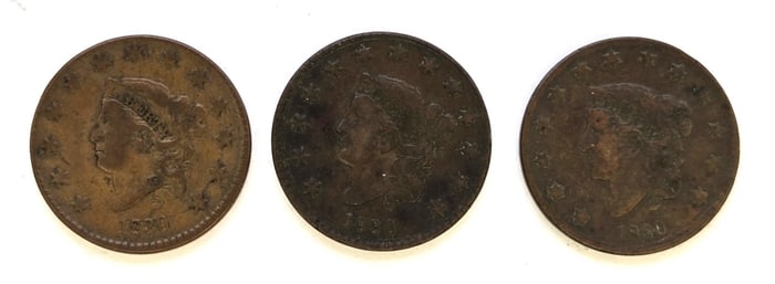 (3) 1830 Matron Head Large Cent