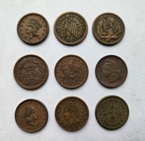 Nine Civil War Tokens 1863-64