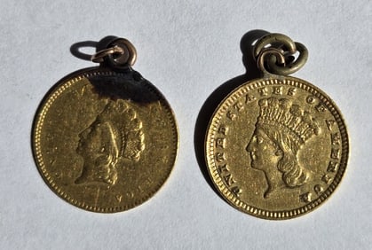 (2) $1 Gold Monogrammed Coins