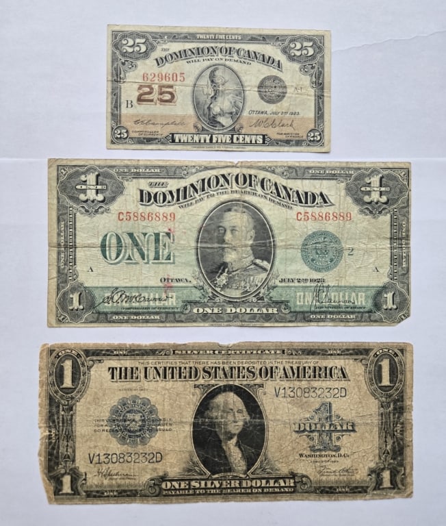Canadian Bank Notes 1923 $1, 1923 25 Cents: Canadian Bank Notes 1923 $1, 25 Cents $1 U.S. Series 1823