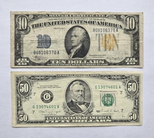Series 1990 $50, Series 1934-A $10