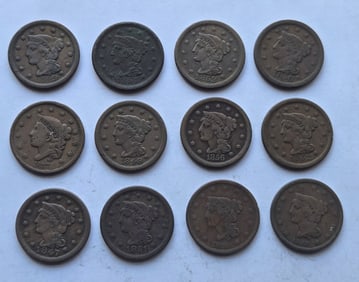 (12) 1837-1854 Large Cents