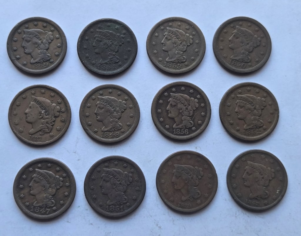(12) 1837-1854 Large Cents (1 of 2)
