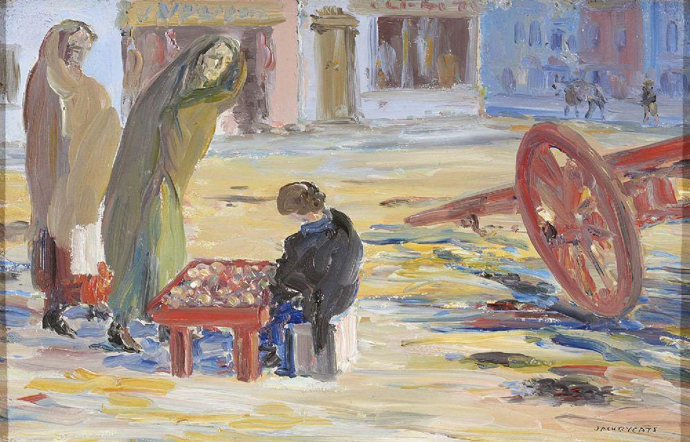 THE LITTLE MERCHANT by Jack B Yeats: Jack Butler Yeats RHA, 1871 - 1957 THE LITTLE MERCHANT (1925) Oil on board, 9" x 14" (22.8 x 35.6cm), signed Provenance:Acquired directly from the artist by John J. Horgan, Cork, in 1941, and by desce