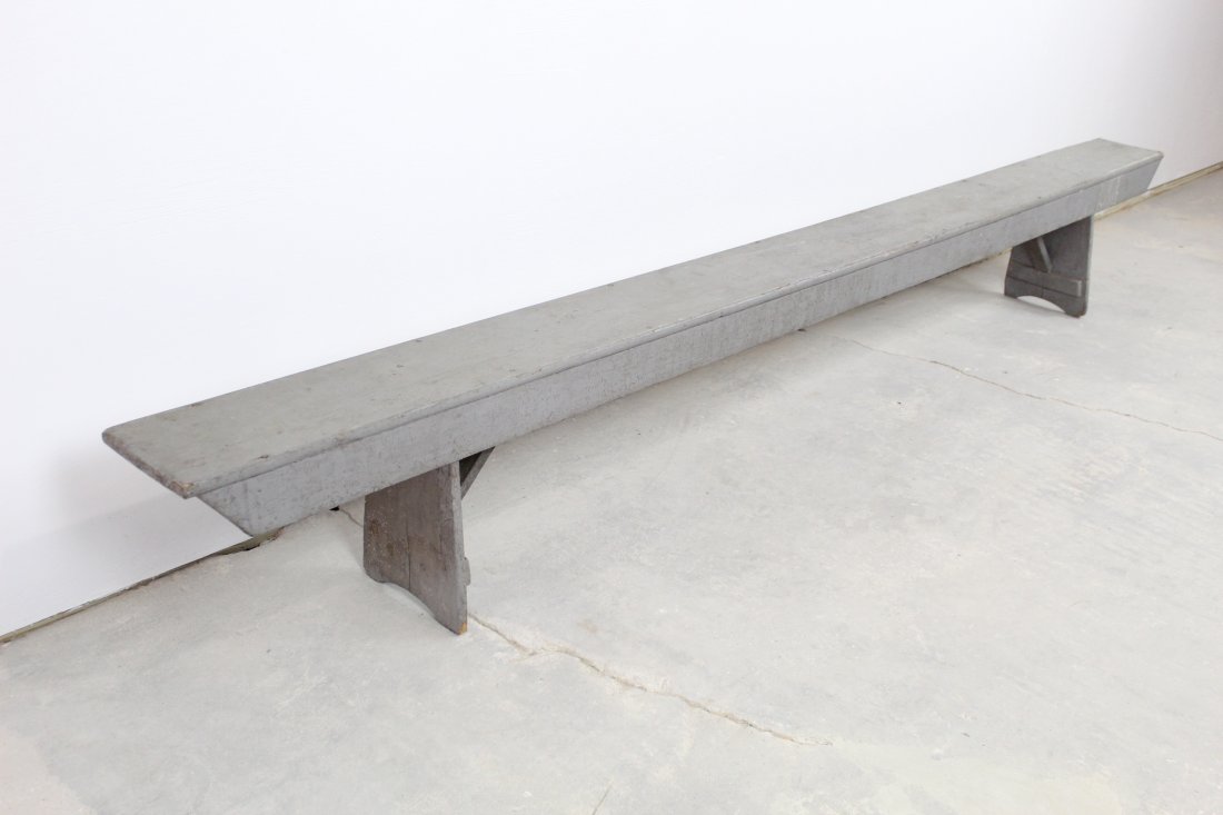 Painted Grey Wood Extra Long Wood Bench, Primitive (1 of 7)
