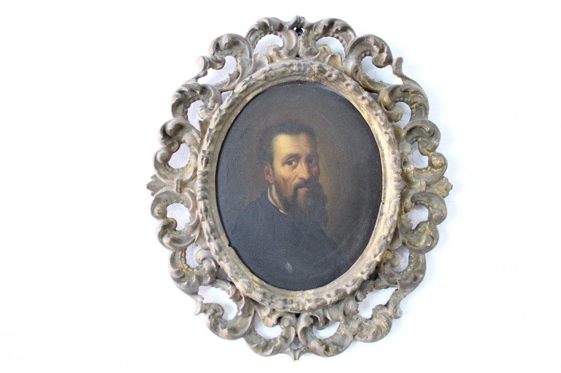 Oval Portrait of Bearded Man & Carved Gilt Frame (1 of 4)