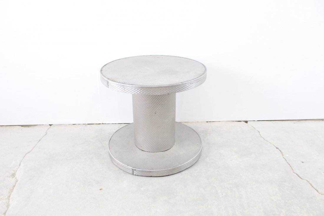 Industrial Side Table Metal-Clad Wooden Spool (1 of 6)