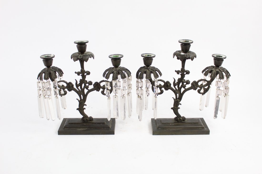 Pair of Three Arm Bronze and Iron Candlesticks (1 of 7)