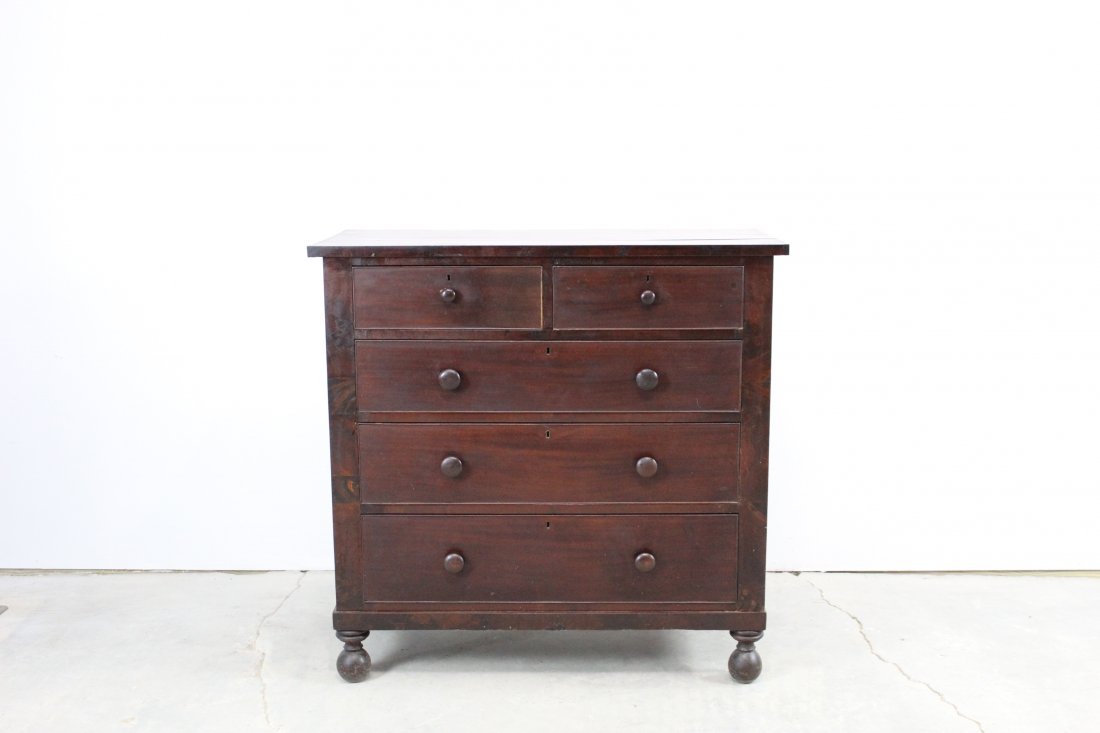 Mahogany Ball Foot Five Drawer Dresser (1 of 8)