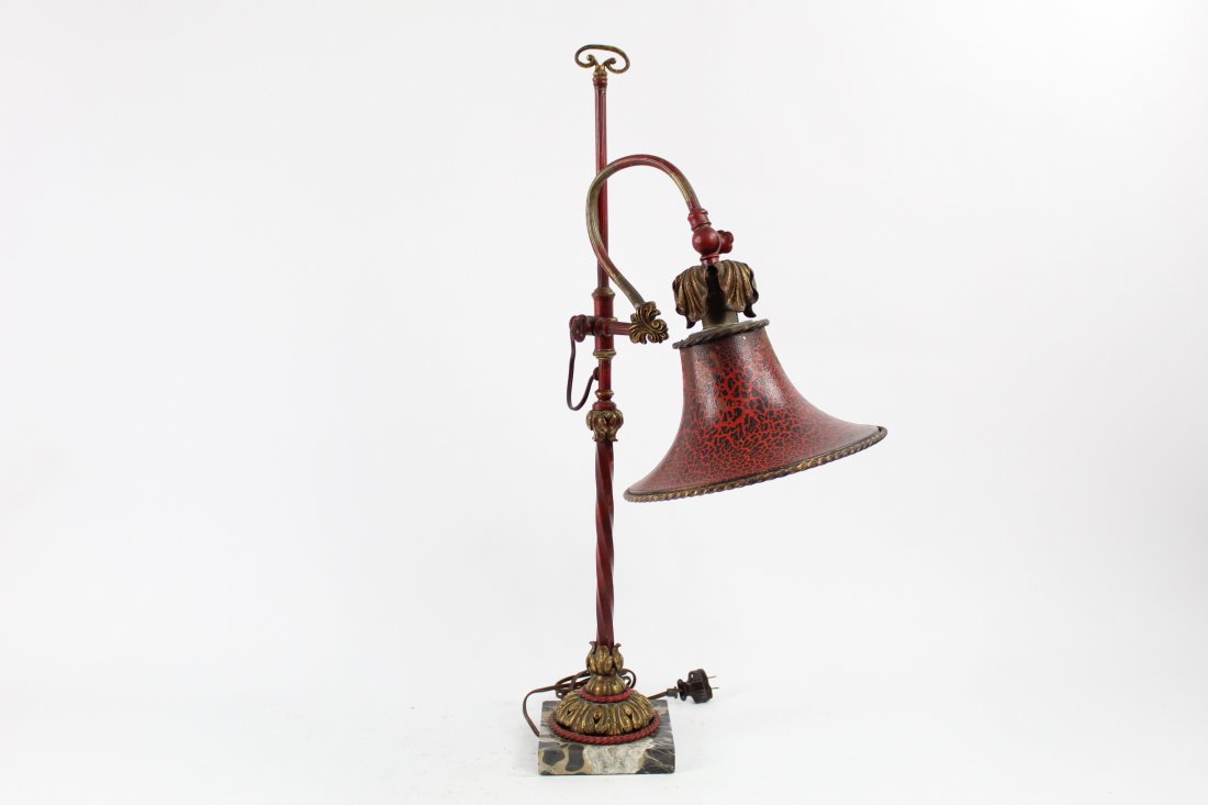 Red Metal and Marble Base Table Lamp (1 of 9)