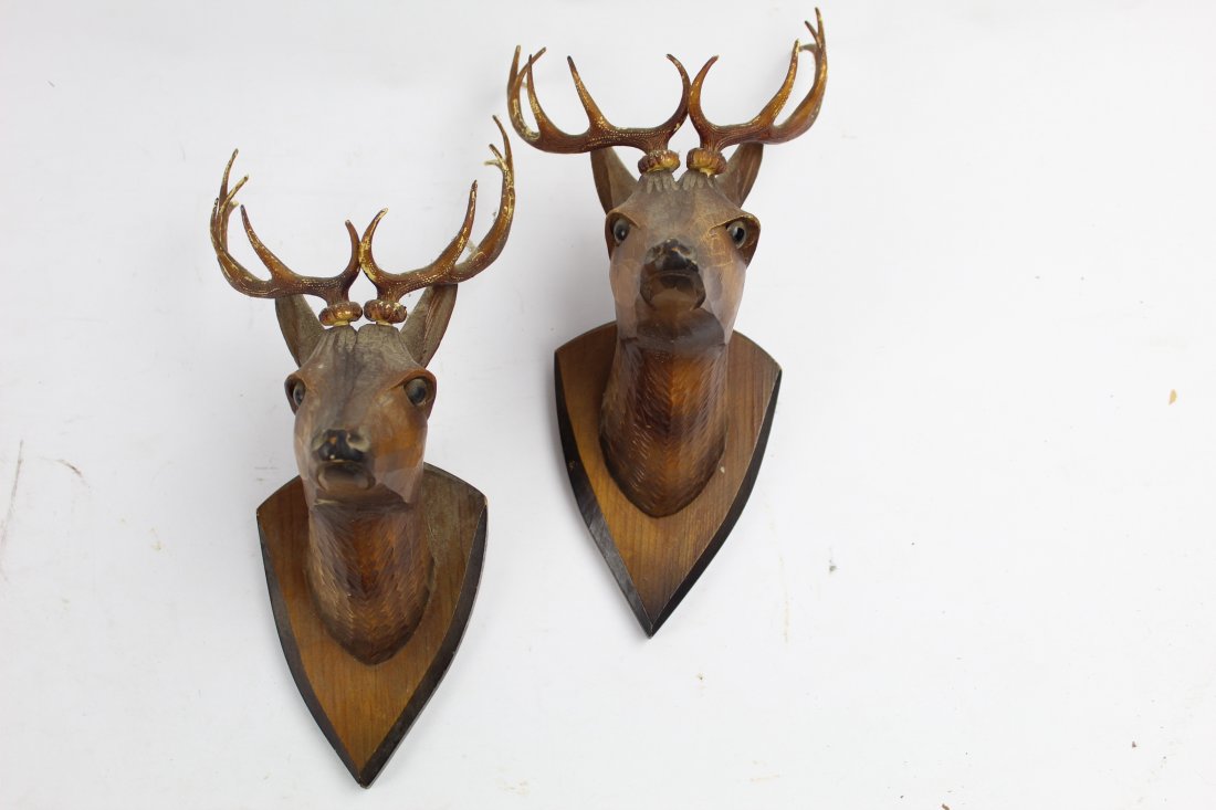 Pair of Small Wood Carved Deer/Stage Heads (1 of 4)