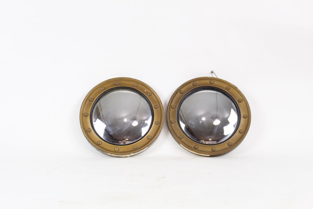 Pair of Gold Bullseye Girandole Convex Mirrors, Dots (1 of 6)