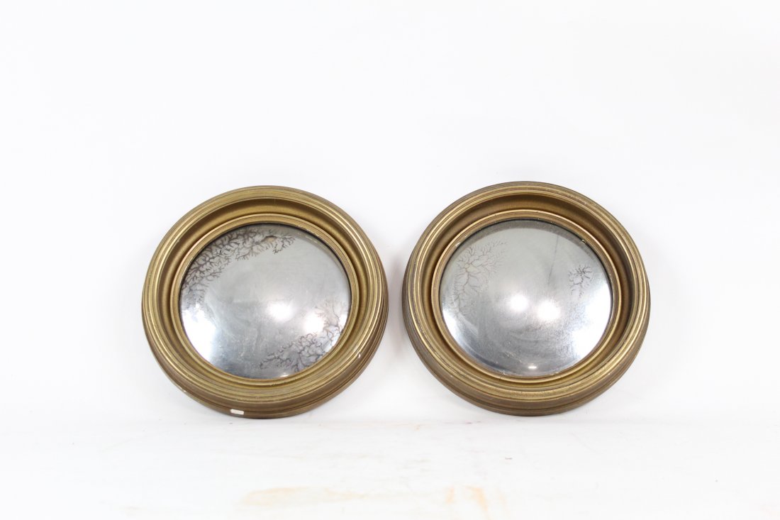 Pair of Round Gold Bullseye Girandole Convex Mirrors (1 of 6)