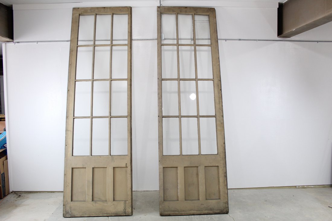 Pair of HUGE Glass Window Paneled Wood Doors 10.5ft (1 of 4)