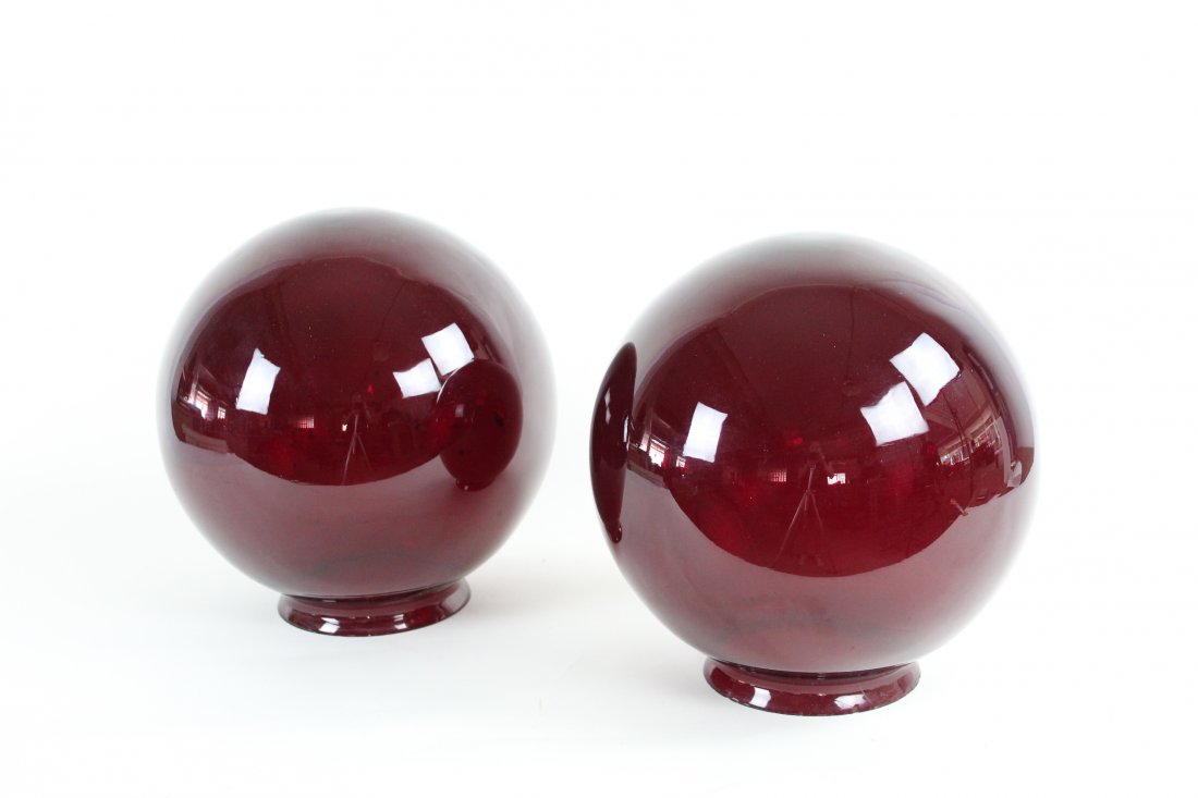Pair of Early Ruby Red Glass Circular Ball Shape Shades (1 of 2)