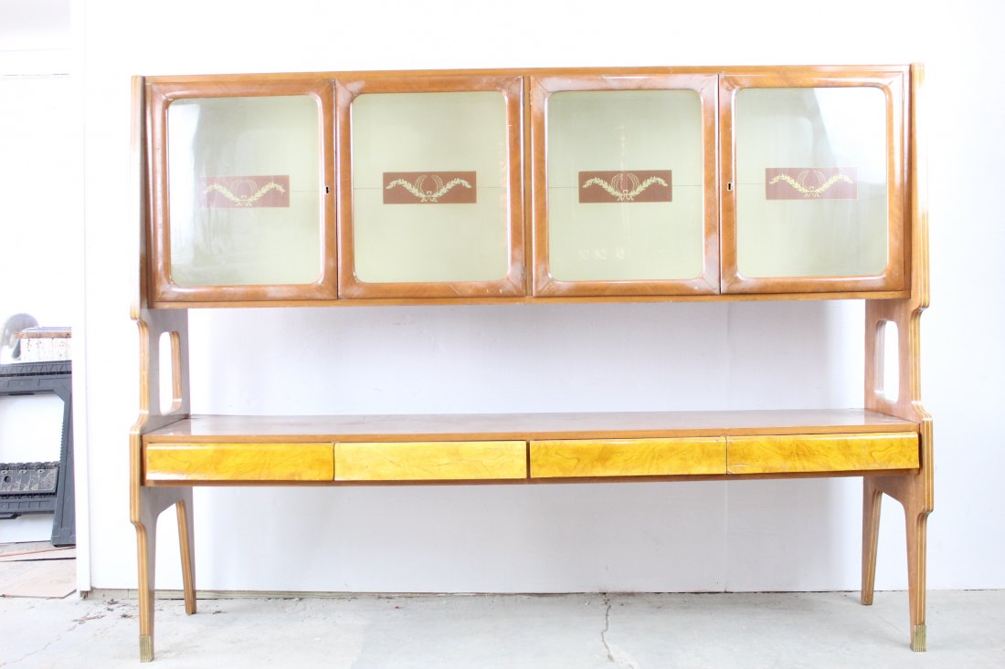 Italian Modern Reverse Painted Glass Cabinet Credenza (1 of 6)