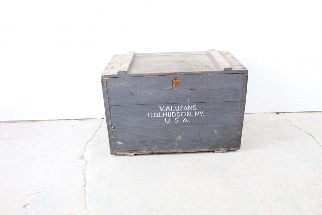 Primitive Large Painted Hudson Stenciled Wood Trunk/Box (1 of 5)