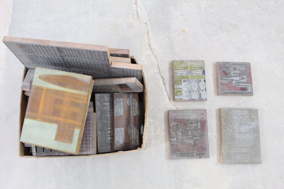 Lot of Letterpress Print Blocks: Large Grids & Forms: Public Sale picked Johnny's Print Shop which was on Warren St in Hudson, NY for years. This old print shop finally went out of business and we went through the place. We found thousands of letterpress