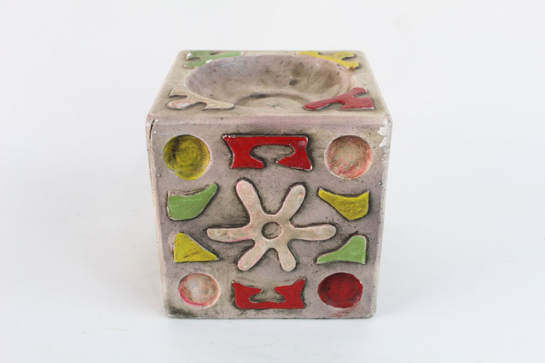 Colorful Chalkware Ashtray Cube, L. Bryan 1967 (1 of 9)