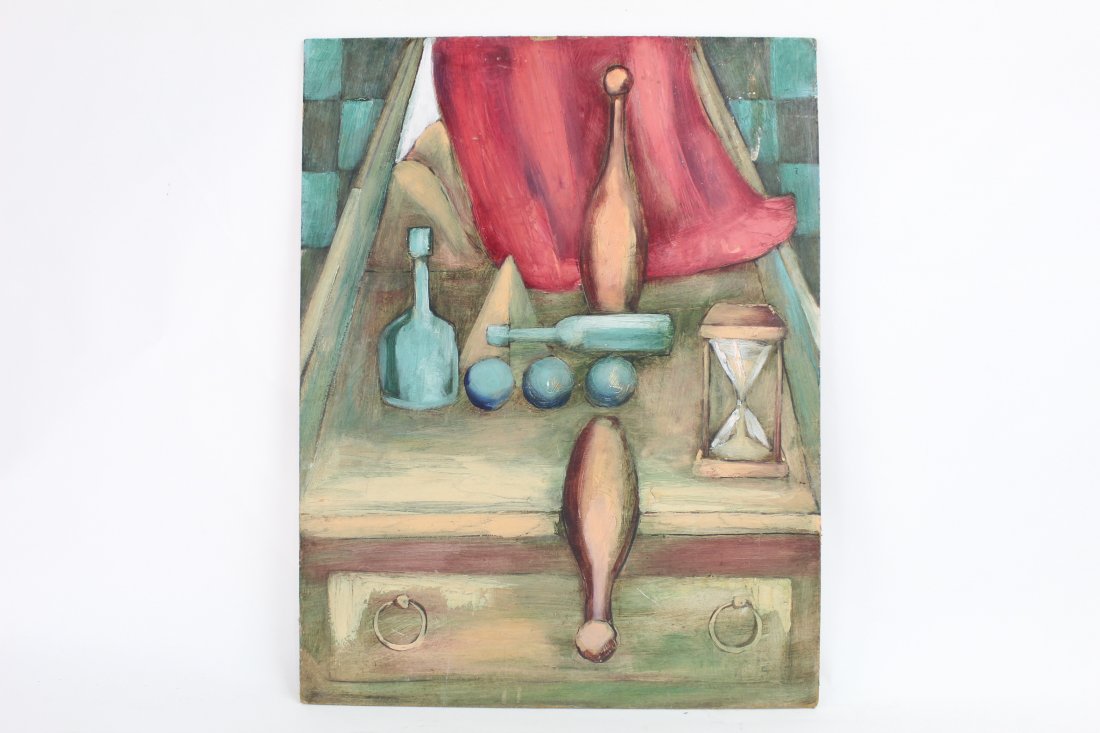 Mid Century Oil on Board Painting, Skittles, Games (1 of 6)