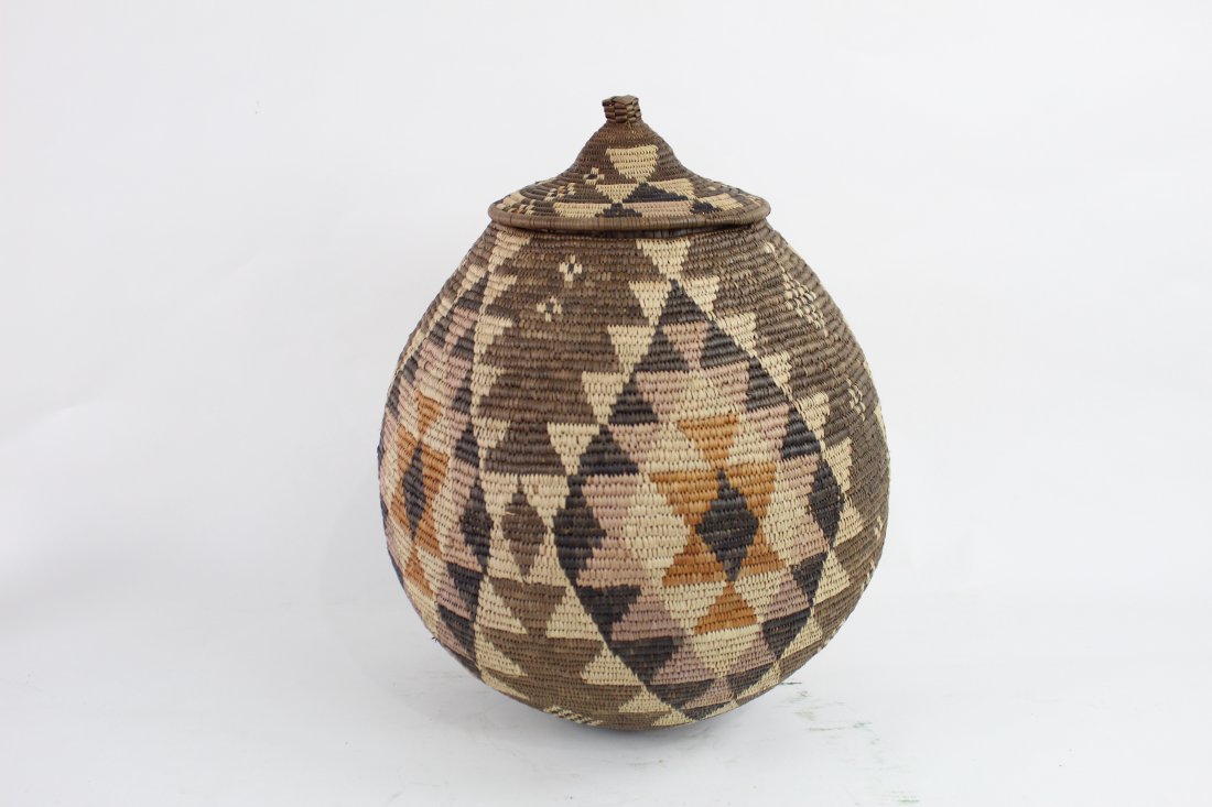Contemporary Woven Basket, Attached Lid, Navajo Style (1 of 6)