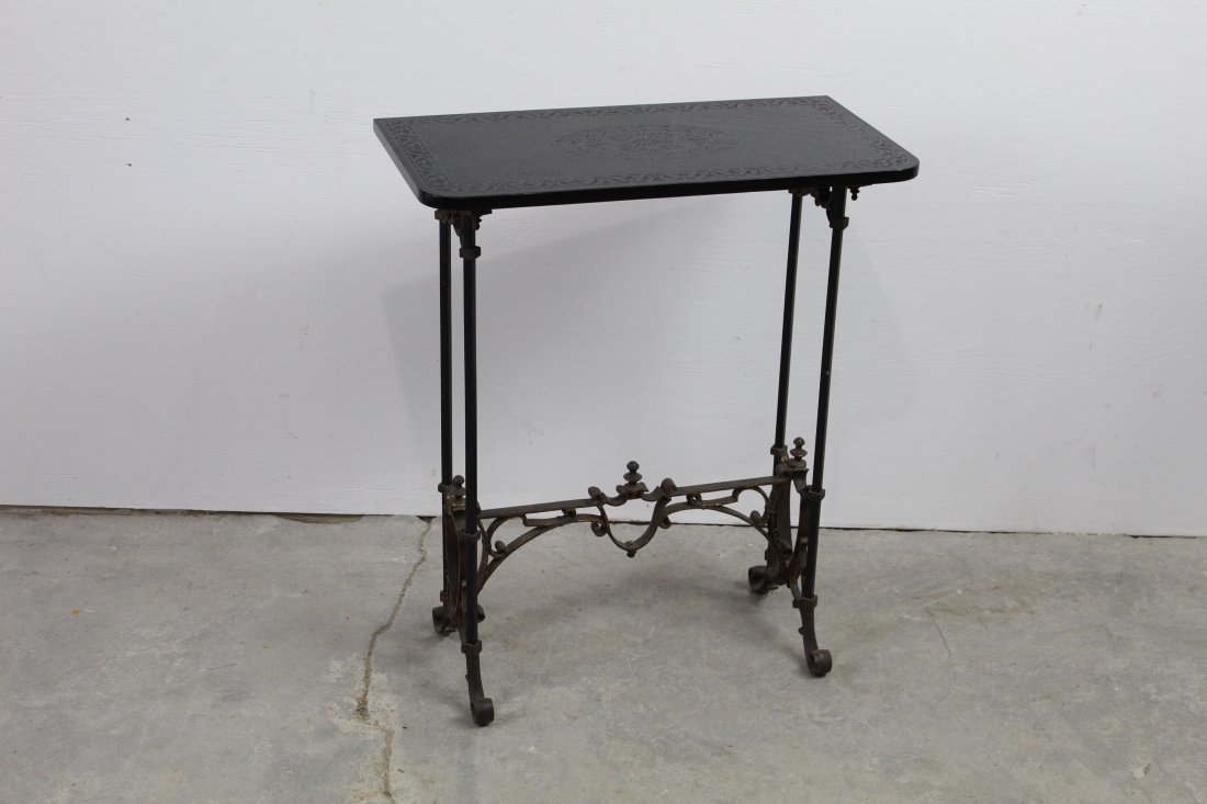 Black Etched Glass Side Table with Iron Base (1 of 8)