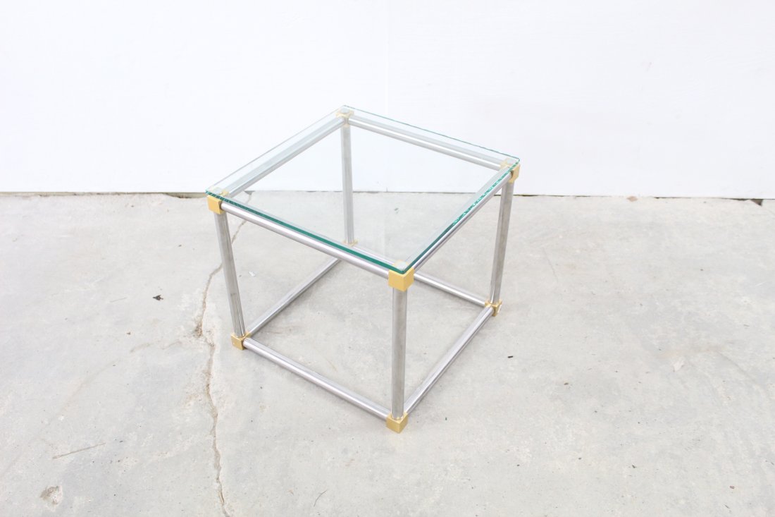 Mid-Century Modern Cube Glass Side Table, Aluminum (1 of 9)