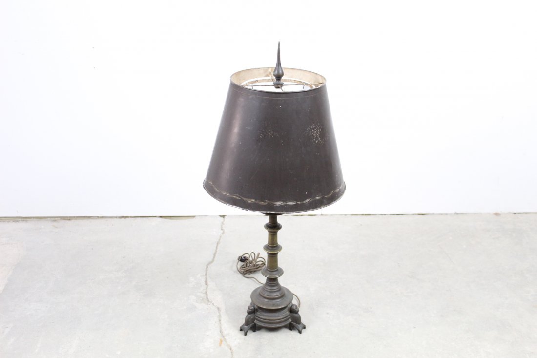Interesting Bronze Lamp with Tole Shade, Monkeys (1 of 12)