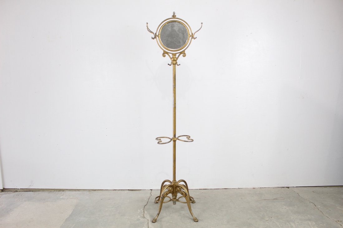 Gold Painted Iron Industrial Coat Rack with Mirror (1 of 7)