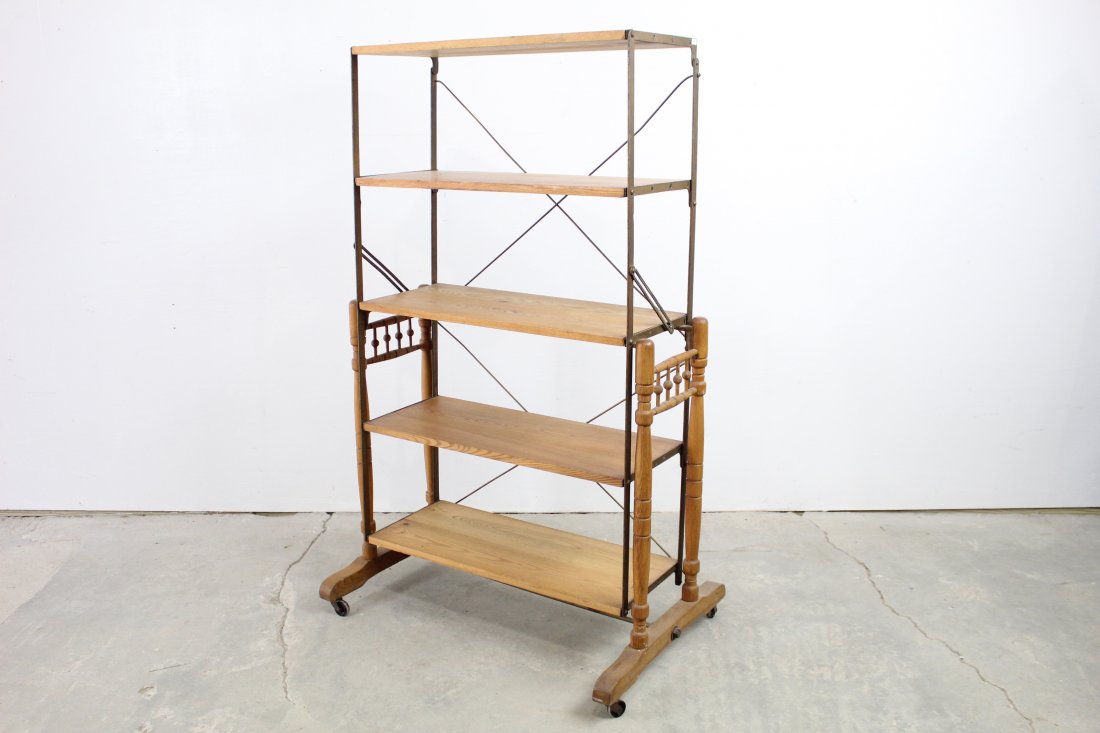 Adjustable Wood and Metal General Store Shelf, Wheels (1 of 7)