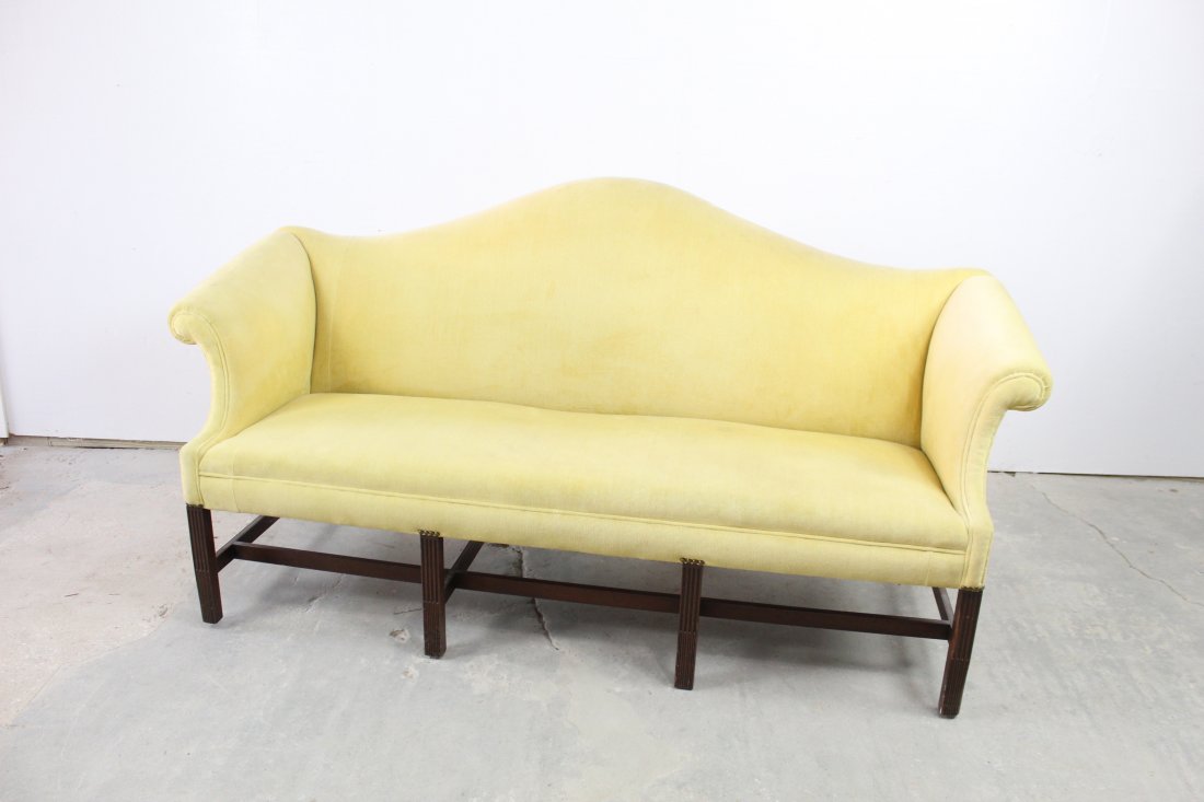 Yellow Velvet Camelback Sofa (1 of 9)
