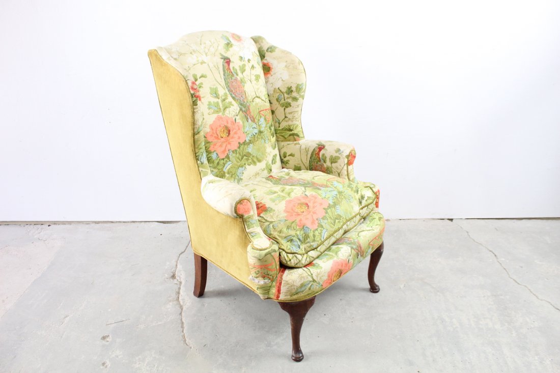Upholstered Wingback Chair Parrot Print (1 of 10)