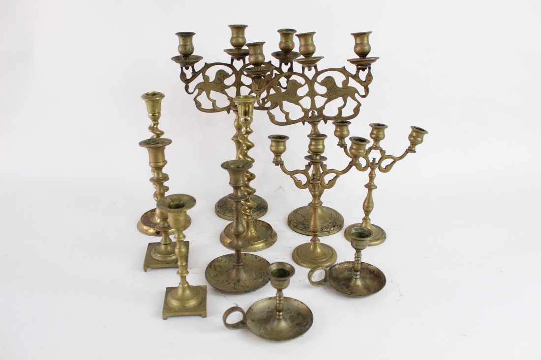 Lot of Turned Brass Candlesticks, Decorative (1 of 9)