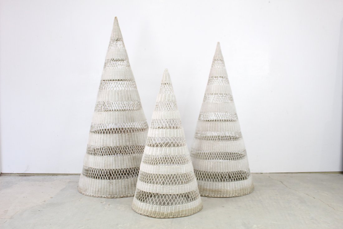 Set of 3 White Wicker Conical Trees, Christmas (1 of 9)