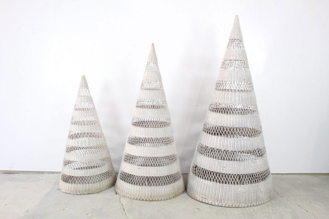 Set of 3 White Wicker Conical Trees, Christmas (2nd) (1 of 11)