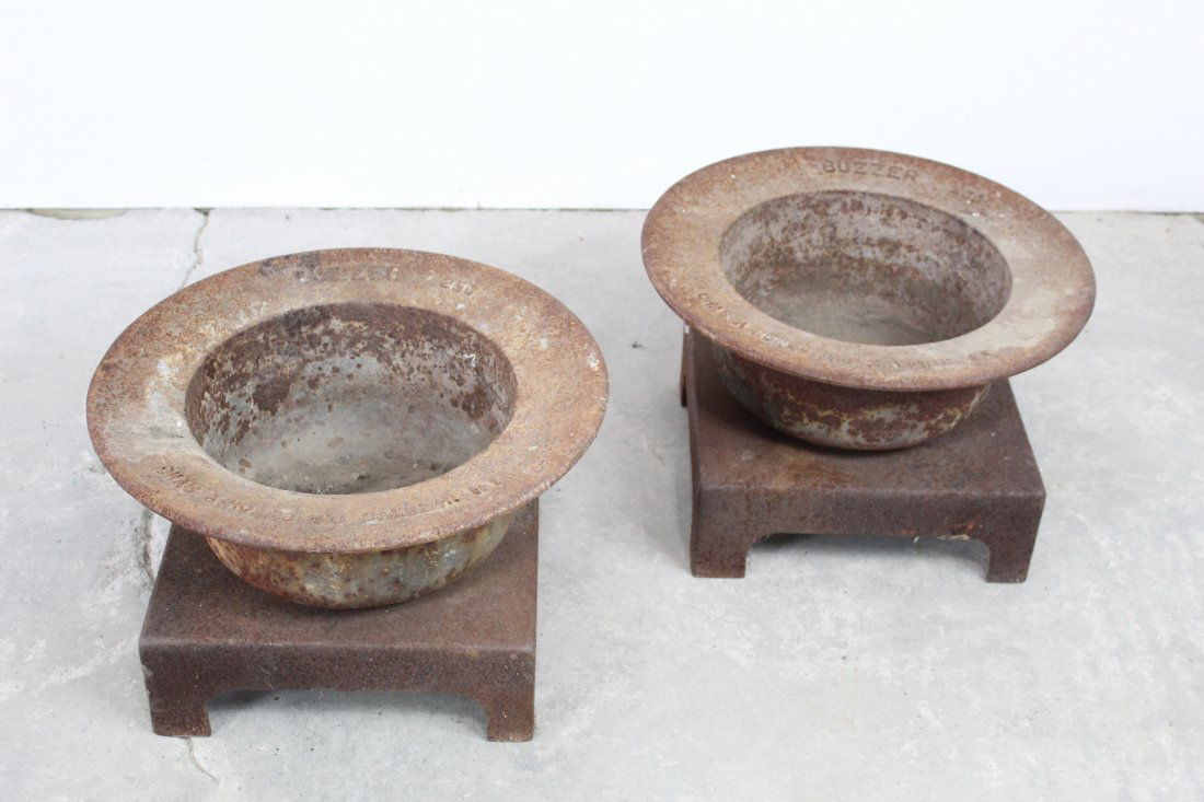 Pair of Cast Iron Planters marked Buzzer, Baldwin, NY (1 of 9)