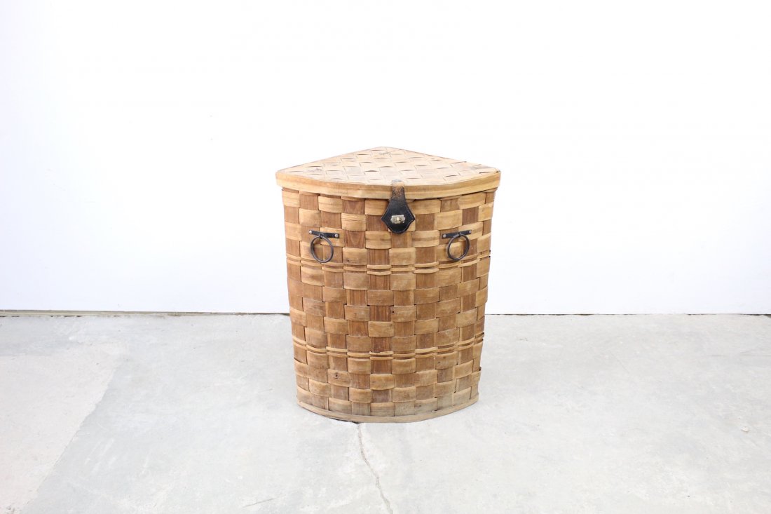 Corner Hamper Woven Basket Leather Straps (1 of 12)