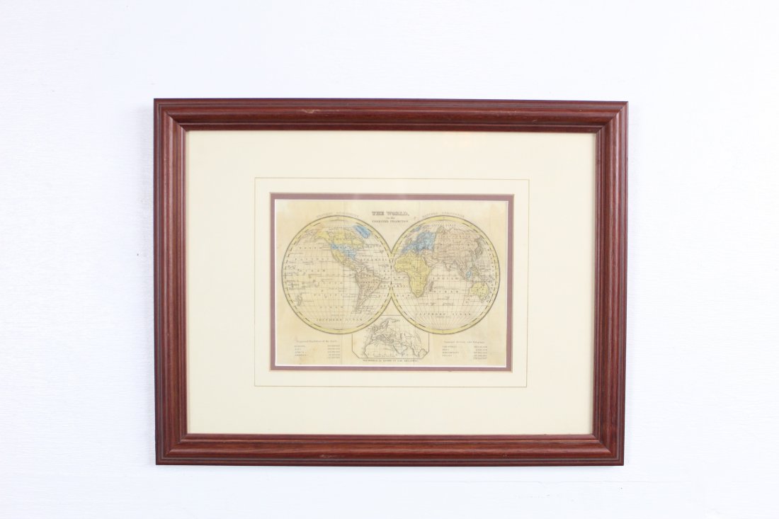 Framed Hand Colored Map of The World 19th Century (1 of 8)