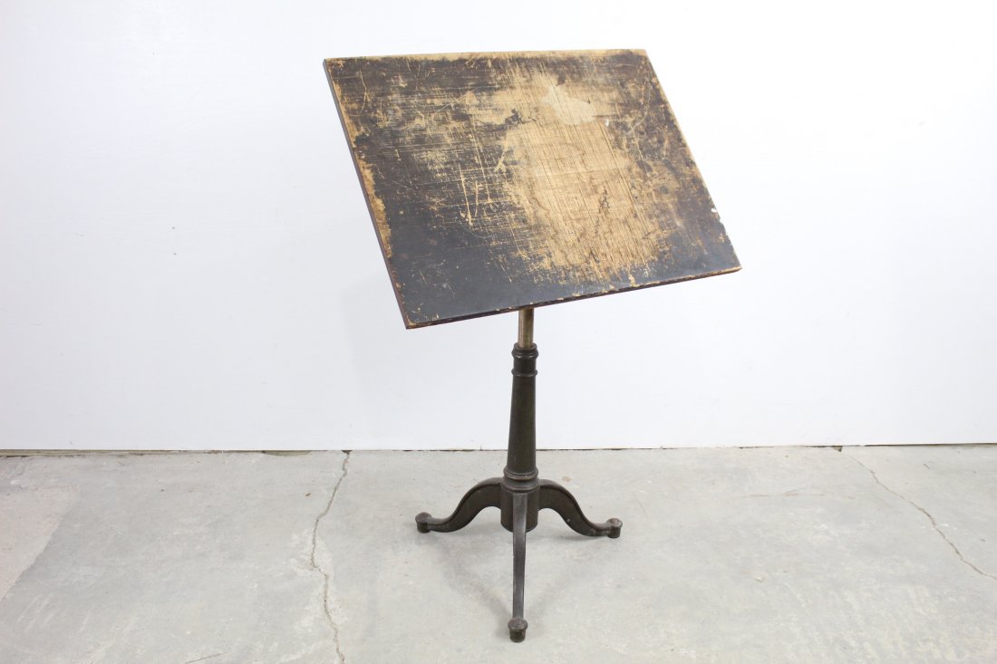 Cast Iron Wooden Top Drafting Table (1 of 8)