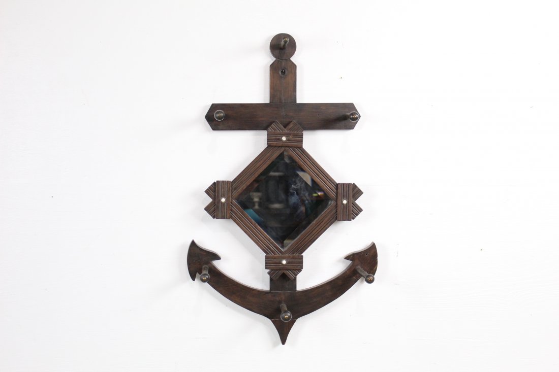 Victorian Wooden Anchor Mirror with Six Posts (1 of 10)