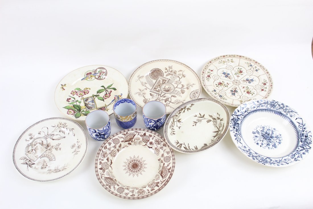 Lot of 7 Transferware Items & 3 Asian Cups (1 of 9)