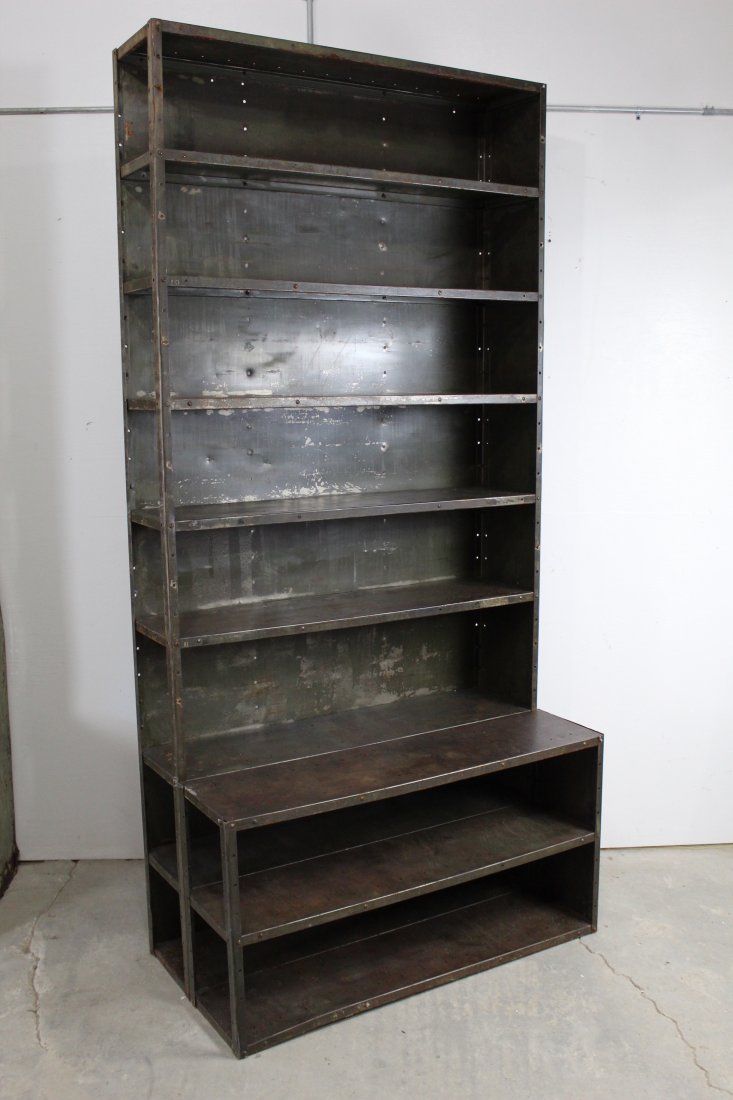 Large Metal Industrial Shelf, 1940's Green Painted Iron (1 of 6)