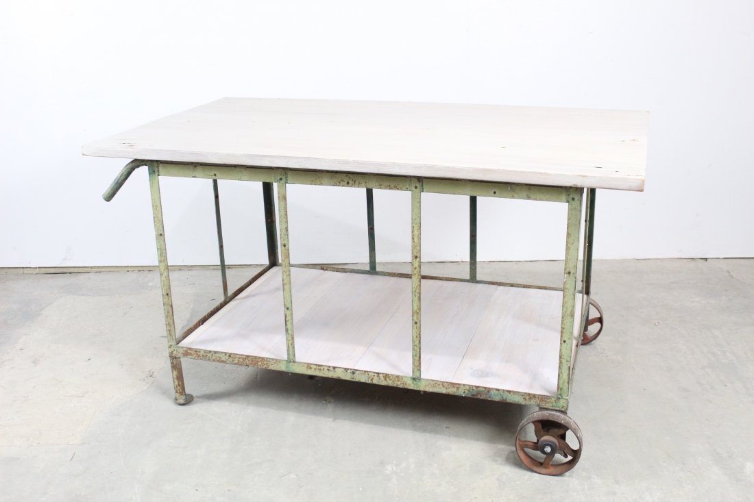 Industrial Green Steel Work Cart & Wood Top (1 of 6)