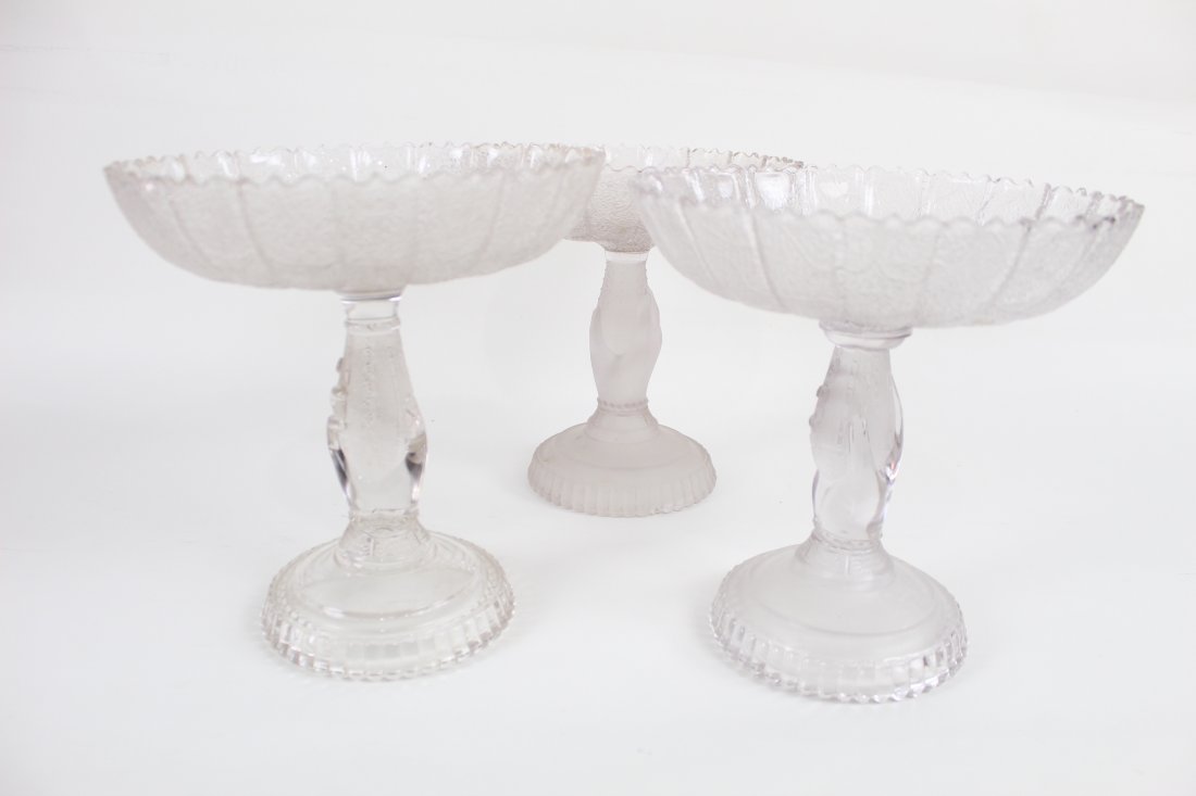 3 Pattern Glass Compotes w/ Hand Pedestal, Tree of Life (1 of 6)