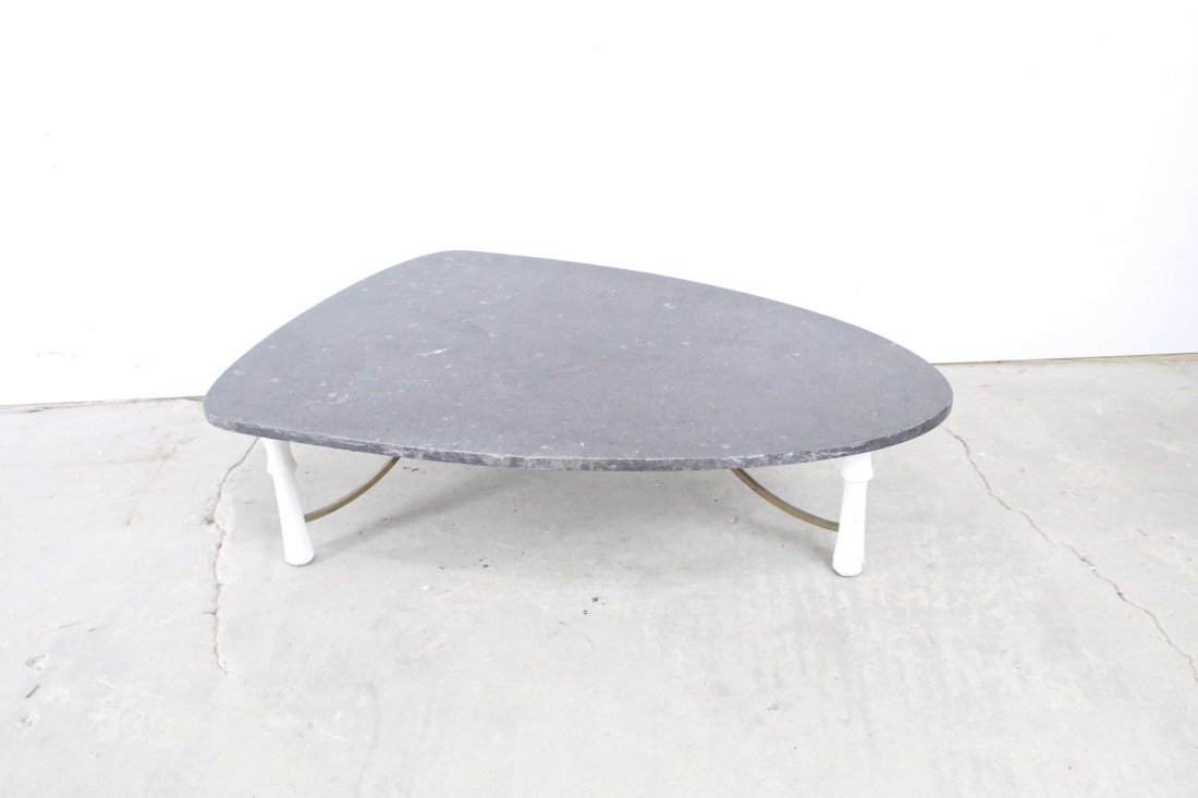 Hollywood Regency Marble Top Coffee Table, Wood & Brass (1 of 7)